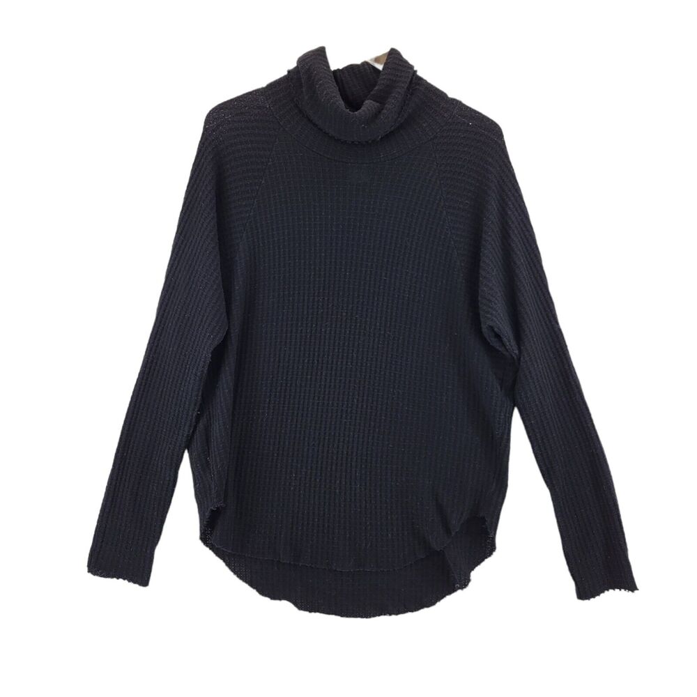 NSF Oversized Slouchy Waffle Knit Turtleneck Long Sleeve Top Black‎ Size Medium